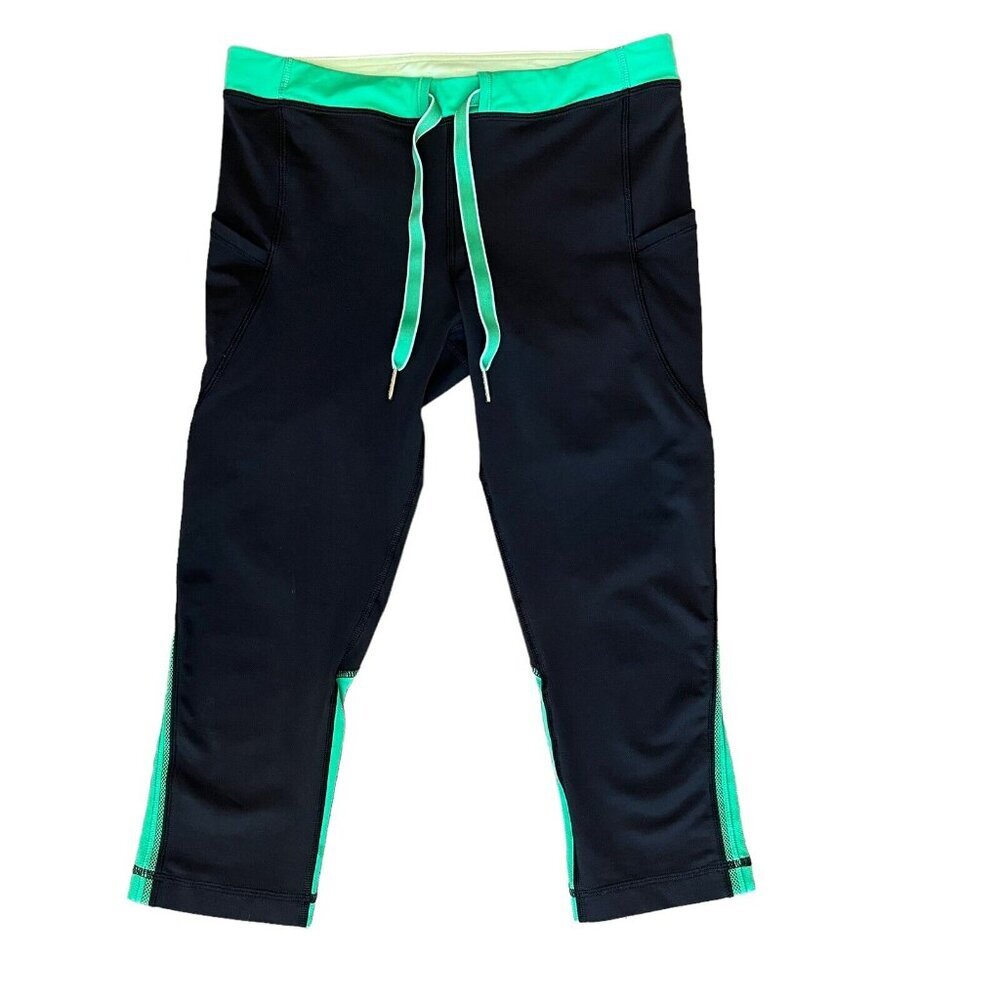 Lululemon Crop Legging Womens Size 6 Pockets Mesh Black Kelly Green